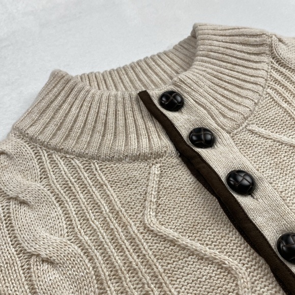 Joseph Abboud Cable/Shaker Knit Mock Neck LS Quarter Button Pullover Sweater - Picture 7 of 16